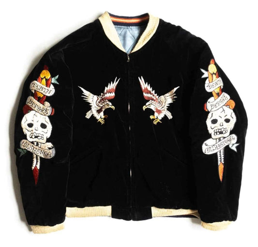 Tailor Toyo Kosho & Co. TT11201 Reversible Velveteen Sukajan, Returned from Hell Serpent, Tiger Reverse, Size L, view 1