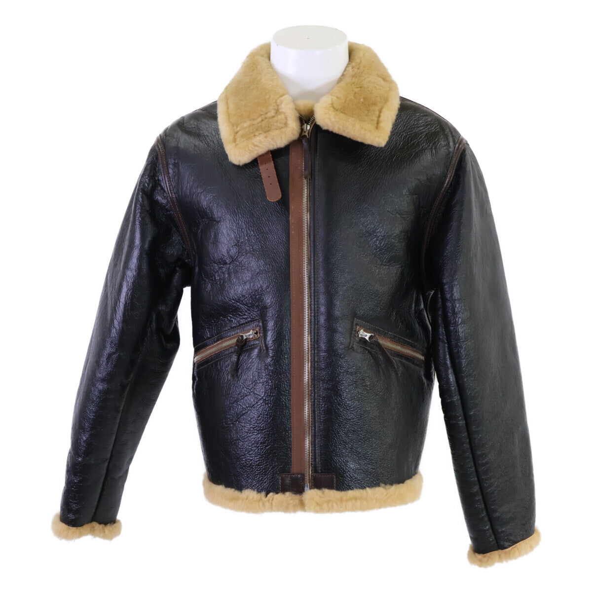 The Few Type D-1 Sheepskin Ground Crew Jacket, Rough Wear Label Reproduction, Dark Brown Mouton, Size M, view 1