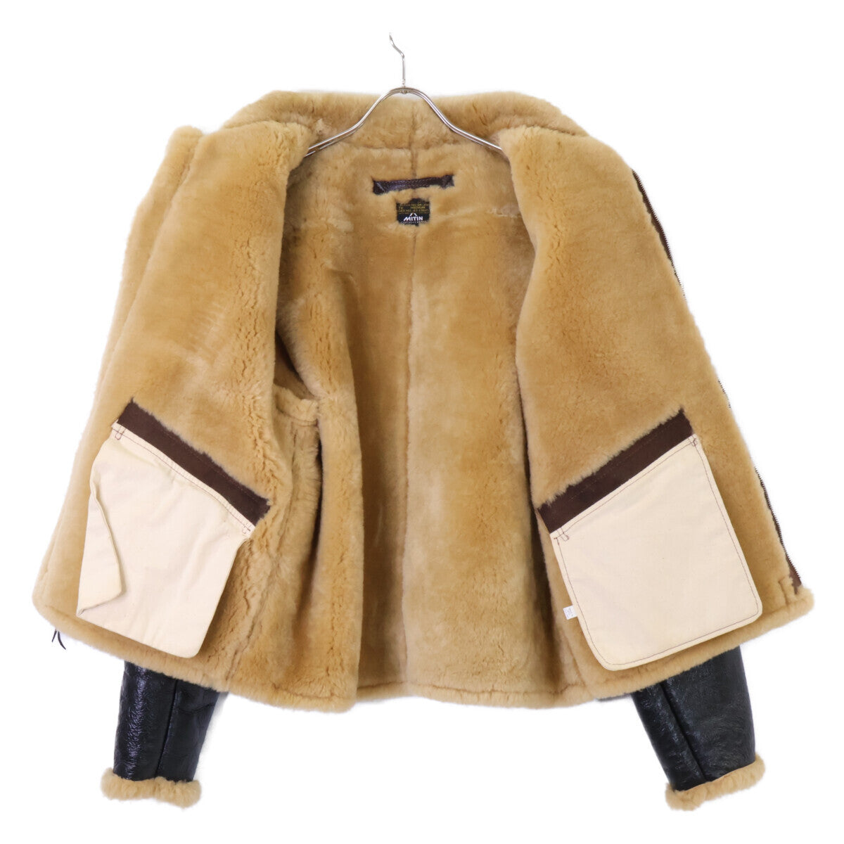 The Few Type D-1 Sheepskin Ground Crew Jacket, Rough Wear Label Reproduction, Dark Brown Mouton, Size M, view 4