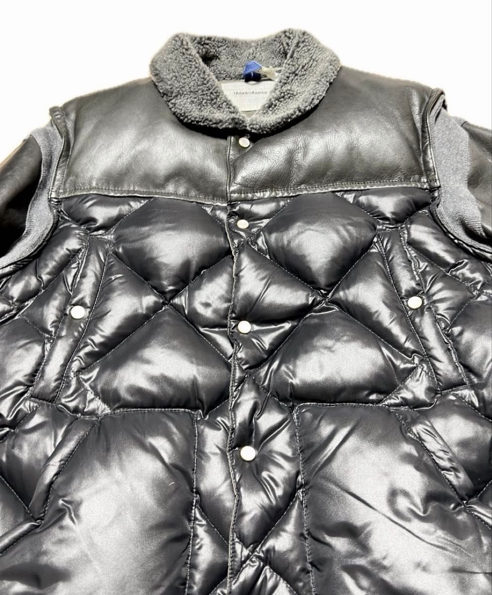 Undercover AW2013 Diamond-Quilted Down Jacket with Leather Sleeves and Mouton Collar, Black, Size 2, view 3