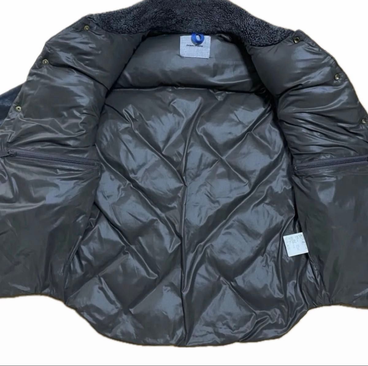 Undercover AW2013 Diamond-Quilted Down Jacket with Leather Sleeves and Mouton Collar, Black, Size 2, view 4