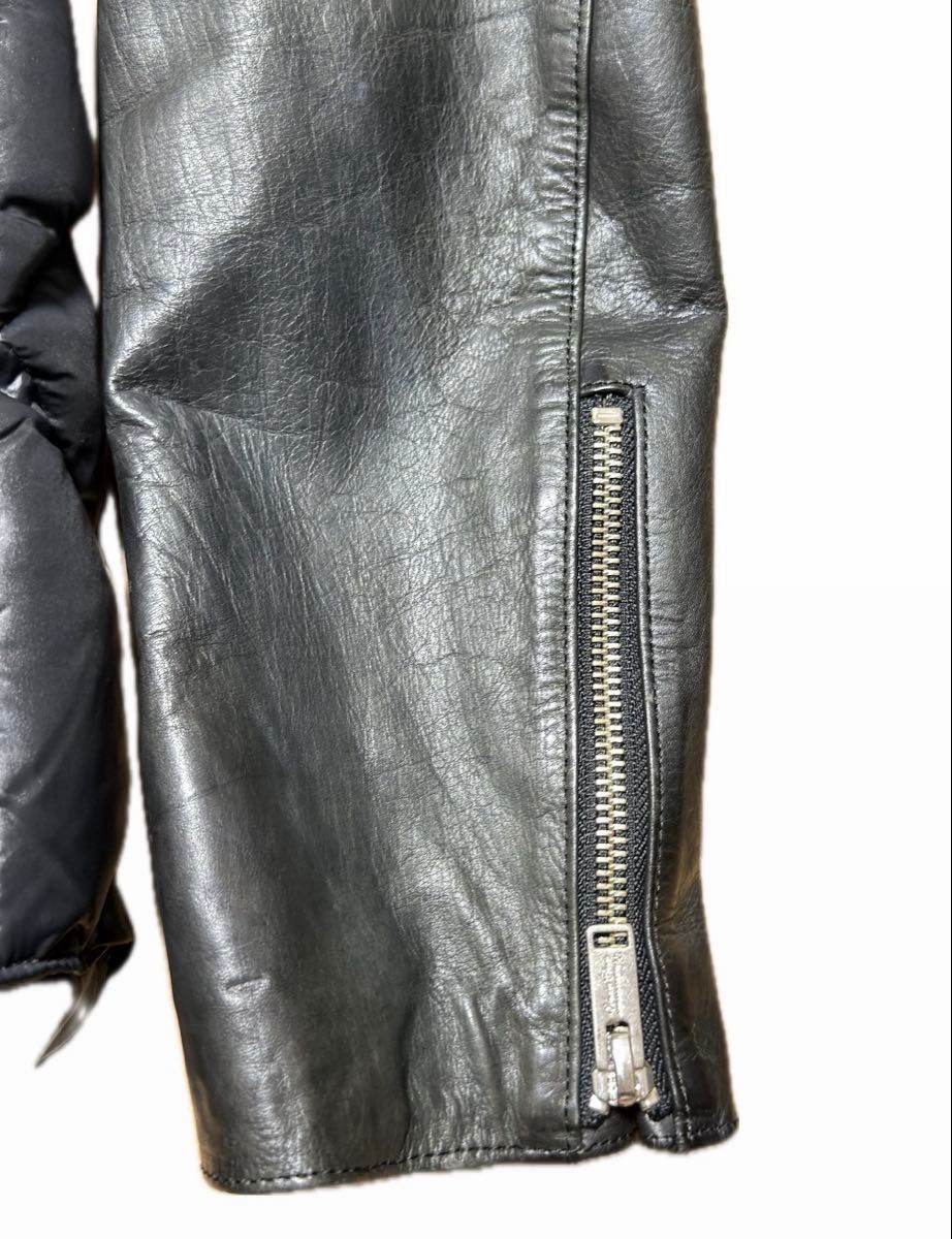 Undercover AW2013 Diamond-Quilted Down Jacket with Leather Sleeves and Mouton Collar, Black, Size 2, view 5
