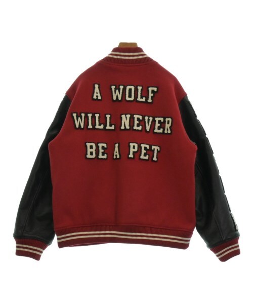 Undercover AW2023 A Wolf Will Never Be a Pet Wool and Leather Varsity, Kamilla Tolno Chaos, Red, Size 3, view 2