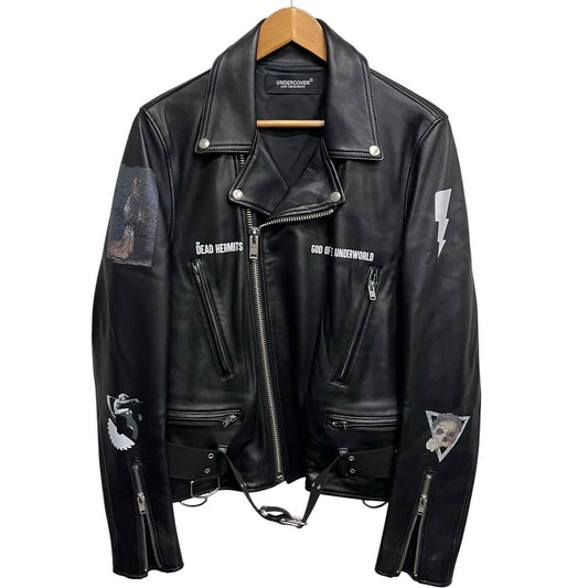 Undercover SS2019 The Dead Hermits Sheepskin Rider Jacket UCW4207-1, God of the Underworld Prints, Black, Size 3, view 1