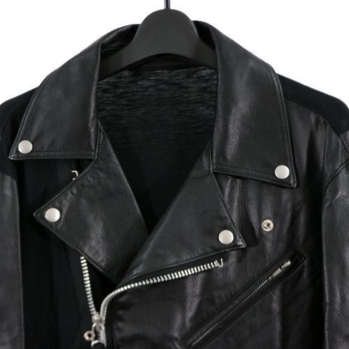 Undercover SS2024 Light Leather Eyelet Zip Rider Jacket with Knit Panels UC1D4206, Black, Size 3, Tags, view 3