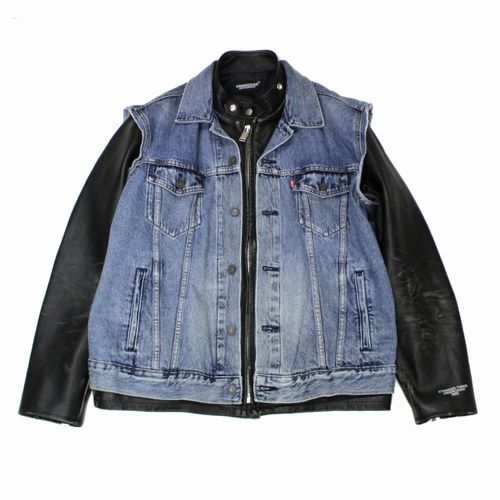 Undercover x Levi’s x Stranger Things Hellfire Club 2022 Denim and Leather Jacket UC2B9212, Black, Size 4, Unworn, view 1