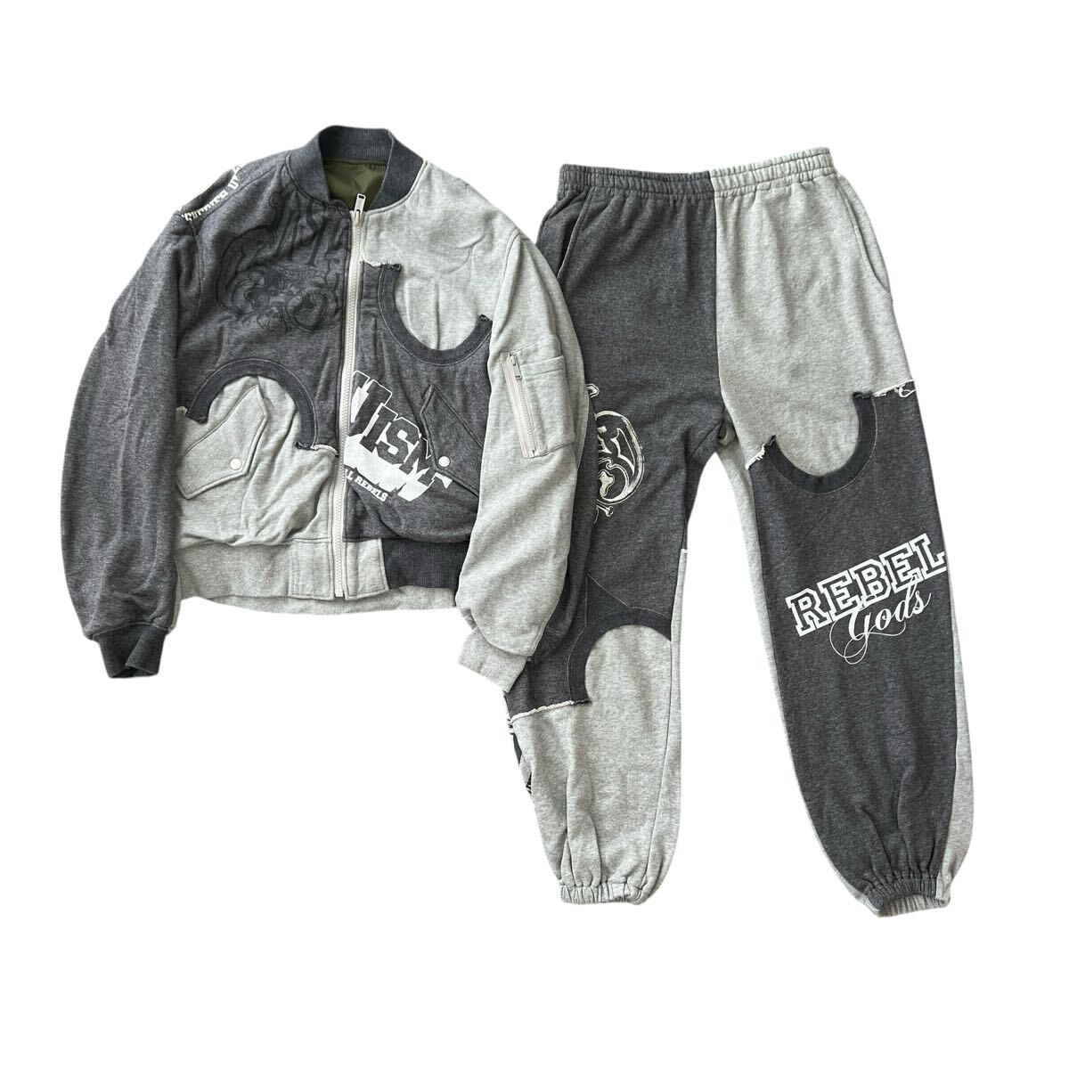 Undercoverism SS2022 Rebel Gods Hybrid Reversible MA-1 and Sweatpants Set, Grey and Olive, Size 3, Deadstock, view 1