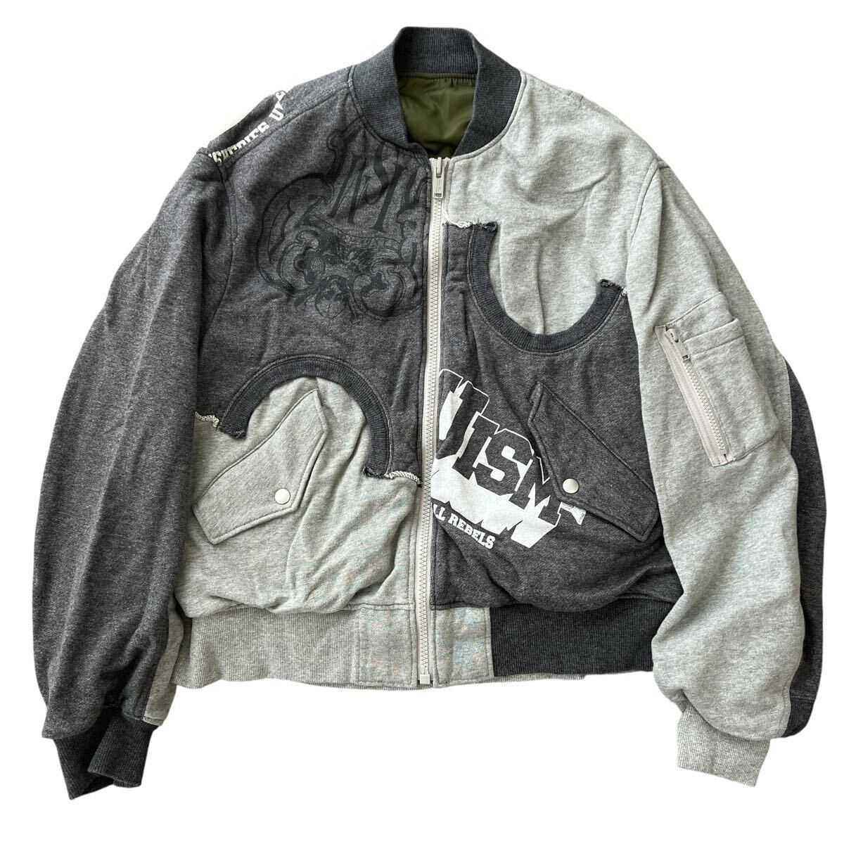 Undercoverism SS2022 Rebel Gods Hybrid Reversible MA-1 and Sweatpants Set, Grey and Olive, Size 3, Deadstock, view 2