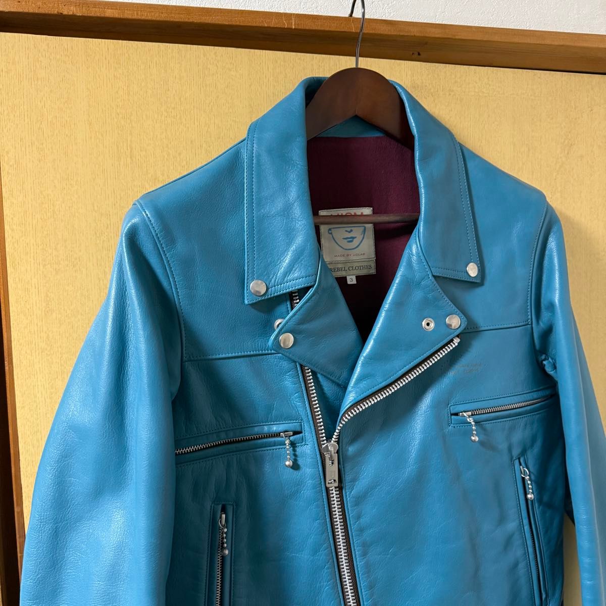 Undercoverism Turquoise Cowhide Rider Jacket, UISM Rebel Clothes Label, Burgundy Lining, Size 3, view 2