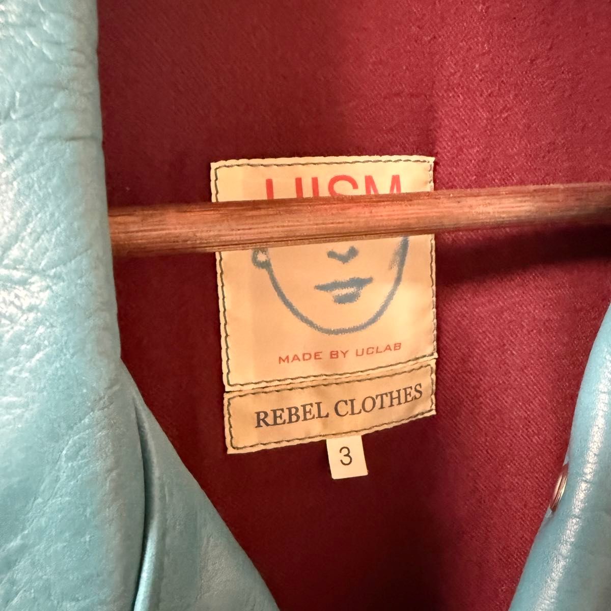 Undercoverism Turquoise Cowhide Rider Jacket, UISM Rebel Clothes Label, Burgundy Lining, Size 3, view 5