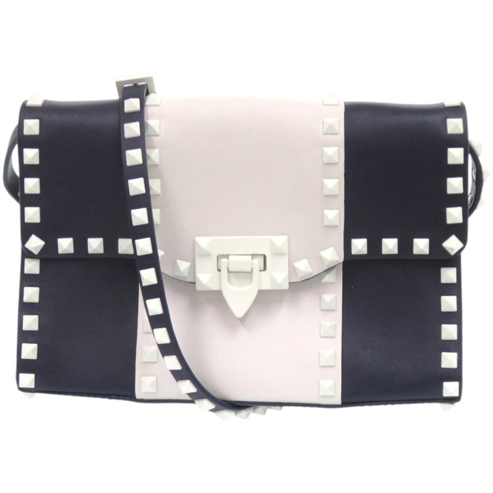 Valentino Garavani Free Rockstud Spike Shoulder Bag, White and Navy Leather, view 1