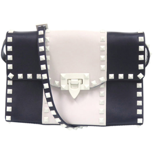 Valentino Garavani Free Rockstud Spike Shoulder Bag, White and Navy Leather, view 1