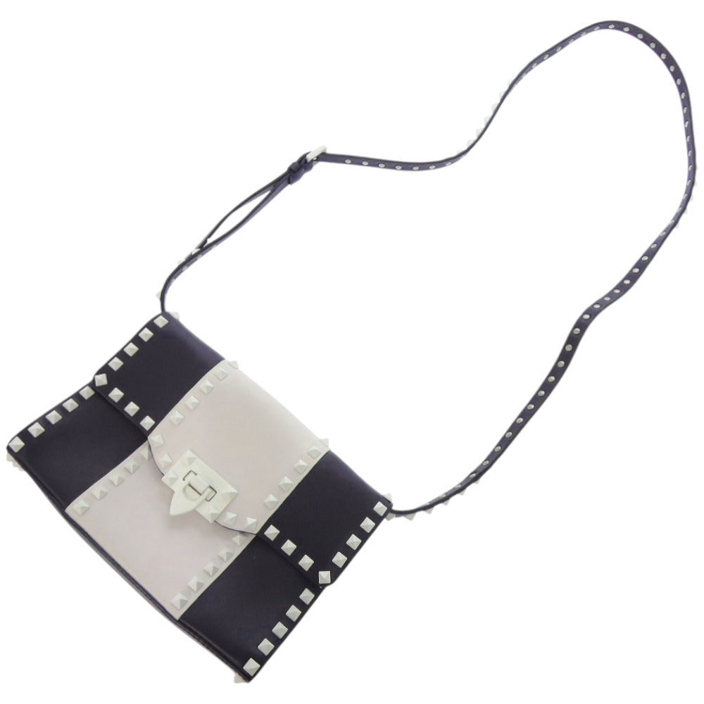 Valentino Garavani Free Rockstud Spike Shoulder Bag, White and Navy Leather, view 4