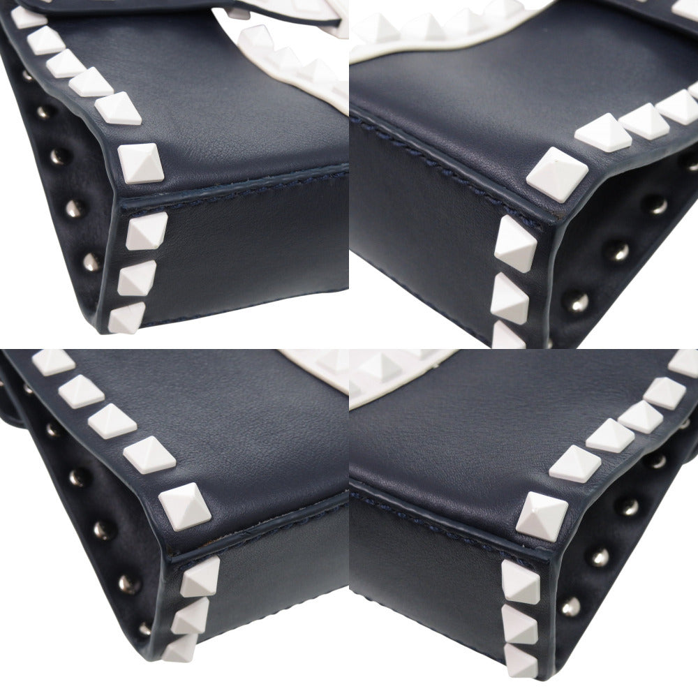 Valentino Garavani Free Rockstud Spike Shoulder Bag, White and Navy Leather, view 5