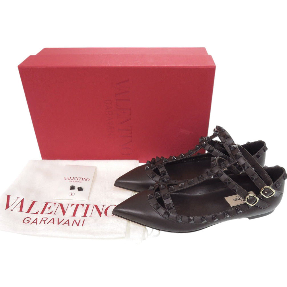 Valentino Garavani Rockstud Ankle-Strap Flats 2W0S0376, Dark Brown Leather, Size 35½, Unused, view 2