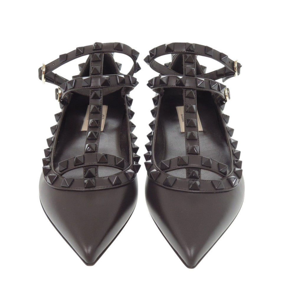 Valentino Garavani Rockstud Ankle-Strap Flats 2W0S0376, Dark Brown Leather, Size 35½, Unused, view 3