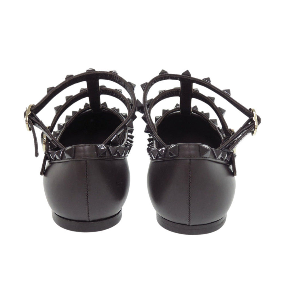 Valentino Garavani Rockstud Ankle-Strap Flats 2W0S0376, Dark Brown Leather, Size 35½, Unused, view 4