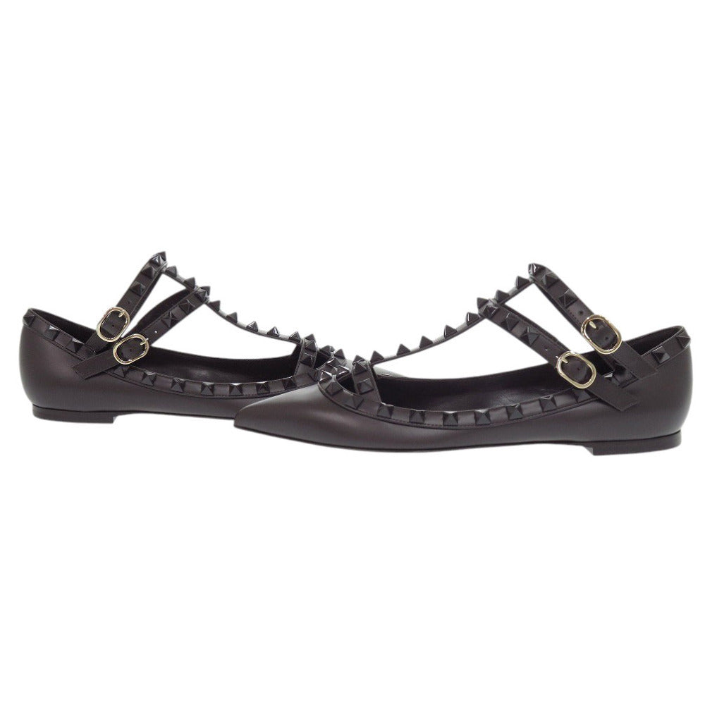 Valentino Garavani Rockstud Ankle-Strap Flats 2W0S0376, Dark Brown Leather, Size 35½, Unused, view 5