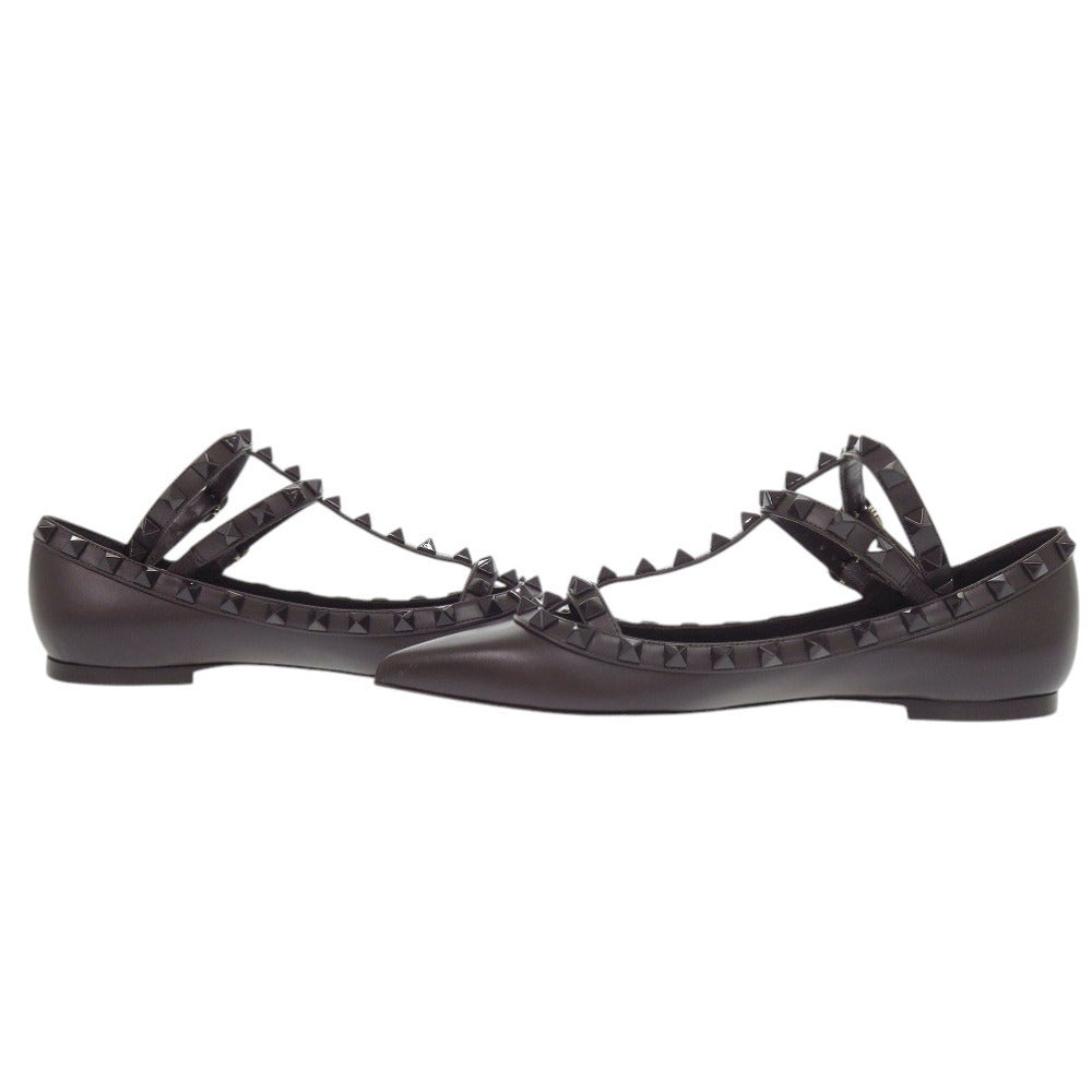 Valentino Garavani Rockstud Ankle-Strap Flats 2W0S0376, Dark Brown Leather, Size 35½, Unused, view 6