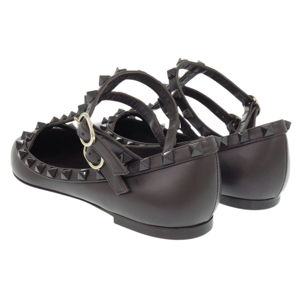 Valentino Garavani Rockstud Ankle-Strap Flats 2W0S0376, Dark Brown Leather, Size 35½, Unused, view 7