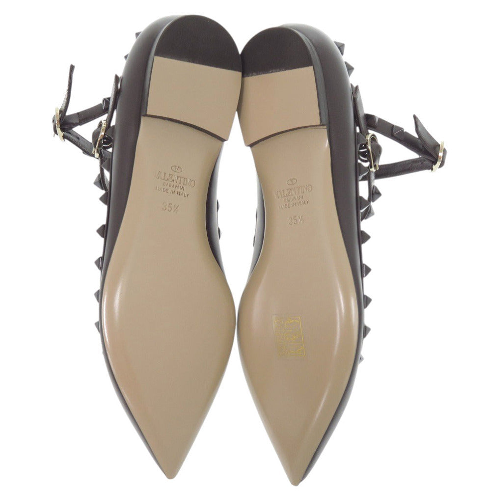 Valentino Garavani Rockstud Ankle-Strap Flats 2W0S0376, Dark Brown Leather, Size 35½, Unused, view 8