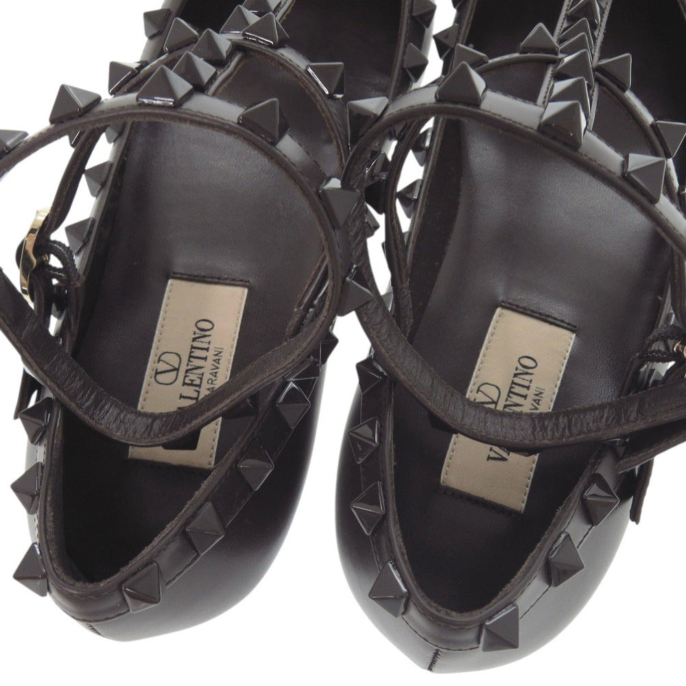 Valentino Garavani Rockstud Ankle-Strap Flats 2W0S0376, Dark Brown Leather, Size 35½, Unused, view 9