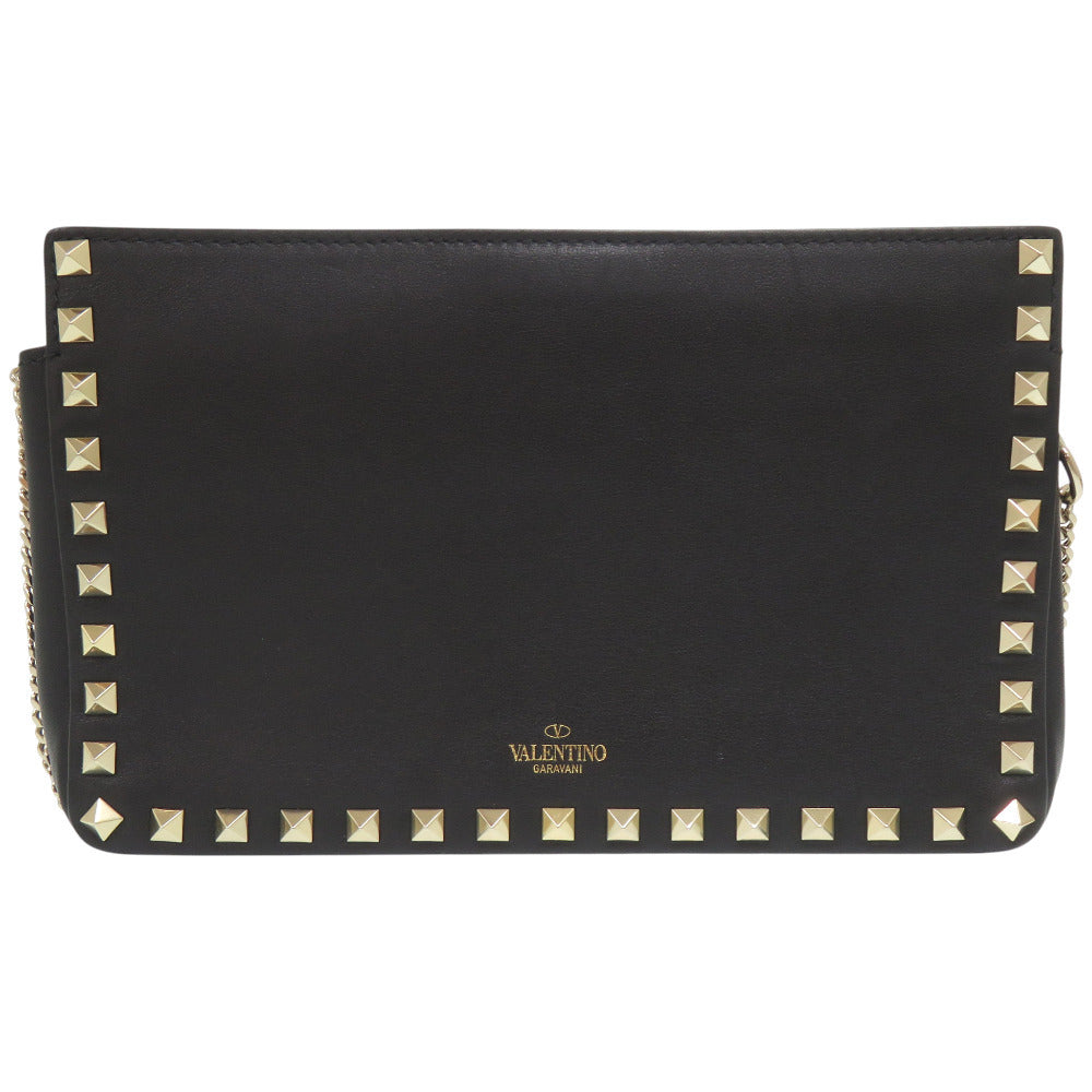 Valentino Garavani Rockstud Chain Shoulder Bag, Black Leather, Gold Studs, view 3