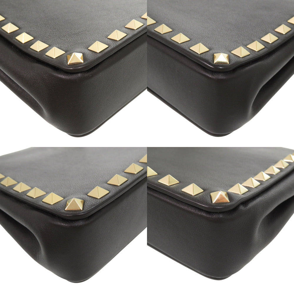 Valentino Garavani Rockstud Chain Shoulder Bag, Black Leather, Gold Studs, view 4