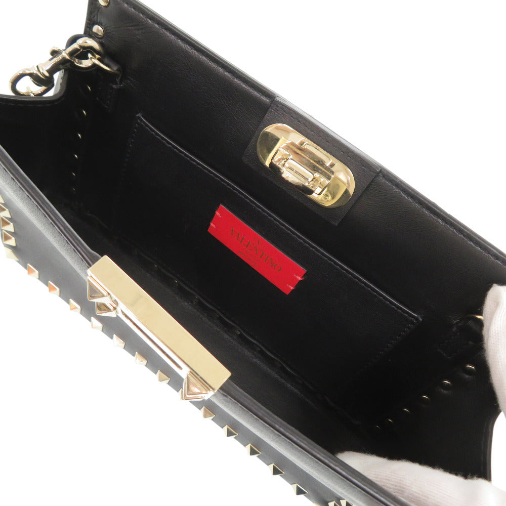 Valentino Garavani Rockstud Chain Shoulder Bag, Black Leather, Gold Studs, view 5