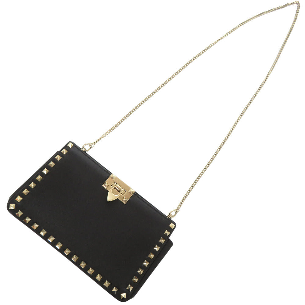 Valentino Garavani Rockstud Chain Shoulder Bag, Black Leather, Gold Studs, view 6