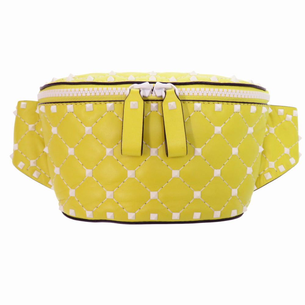 Valentino Garavani Rockstud Spike Belt Bag, Yellow Leather with White Studs, view 2