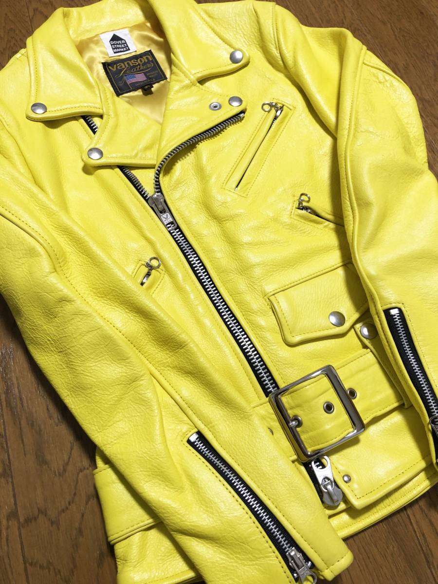 Vanson for Comme des Garçons Dover Street Market Ginza Exclusive Yellow Leather Rider Jacket, AD2012, Size 34, view 6