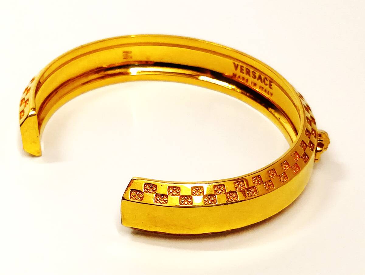 Versace Logo Cuff Bracelet with Twin Medusa Terminals, Gold Tone, 17 cm, with Box, view 3