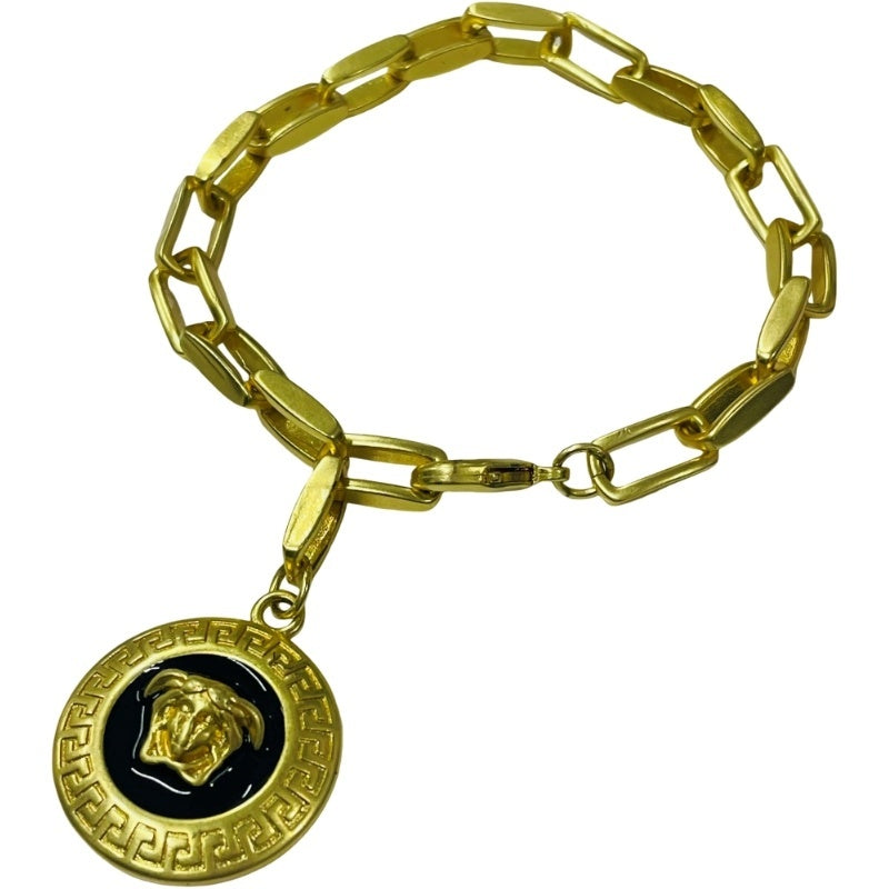 Versace Medusa Black Enamel Charm Bracelet, Gold-Tone Paperclip Chain, Made in Italy, 16 cm, view 1