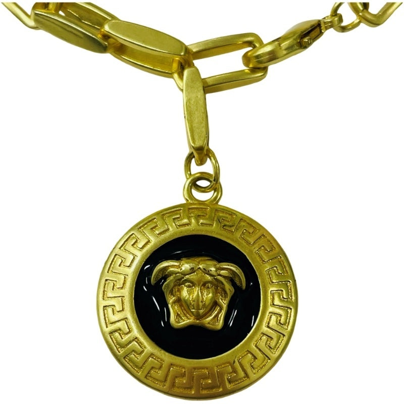 Versace Medusa Black Enamel Charm Bracelet, Gold-Tone Paperclip Chain, Made in Italy, 16 cm, view 2