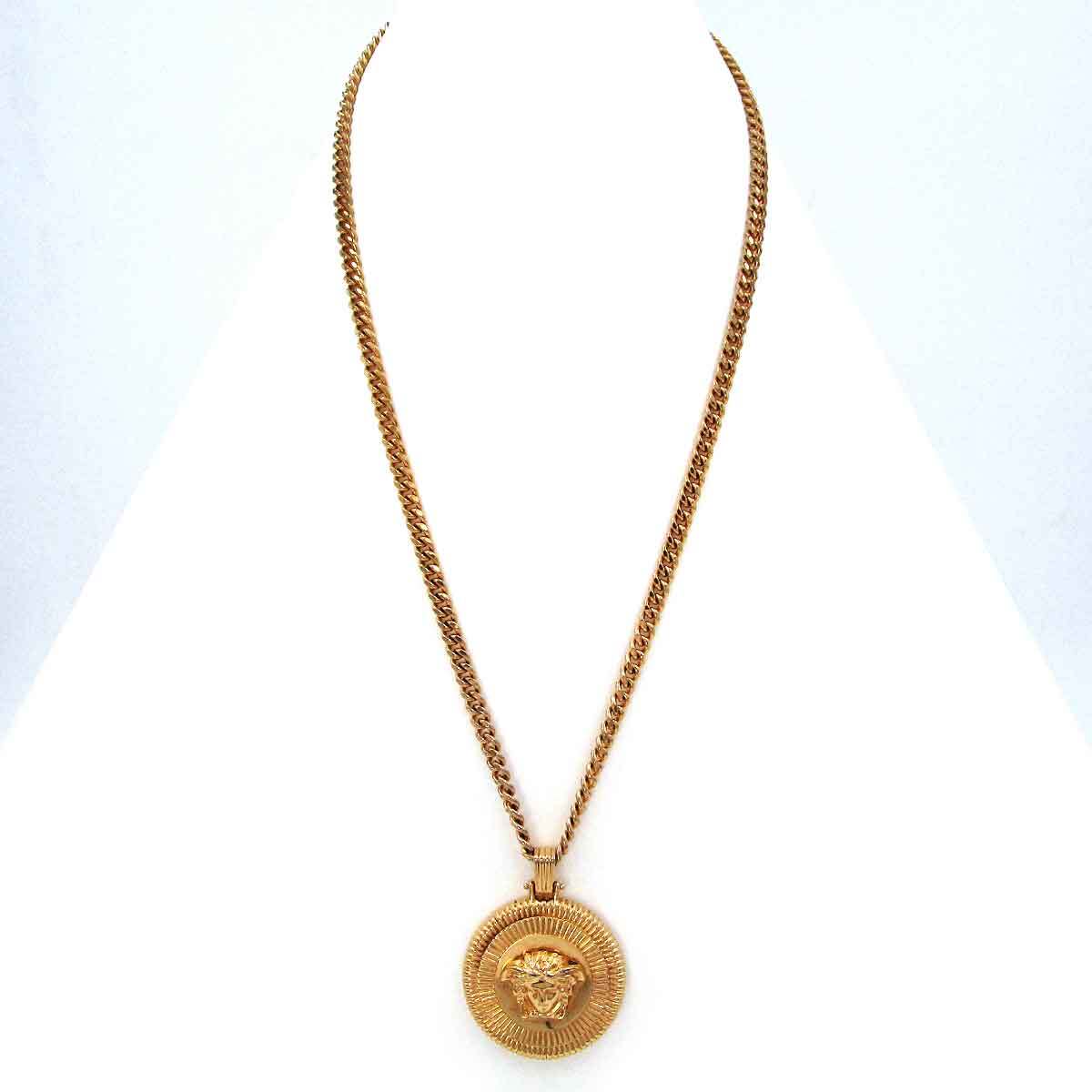 Versace Medusa Sunburst Medallion Pendant on Curb Chain, Gold Tone, 70 cm, Made in Italy, view 1