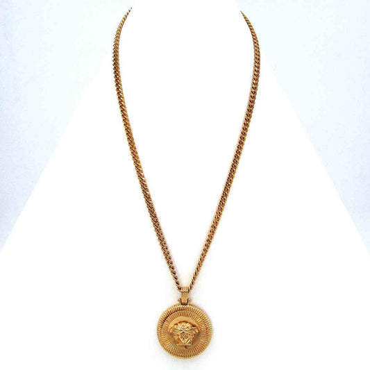 Versace Medusa Sunburst Medallion Pendant on Curb Chain, Gold Tone, 70 cm, Made in Italy, view 1