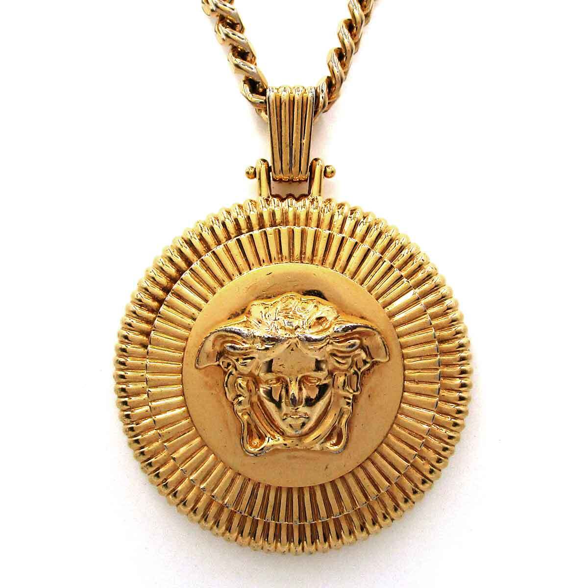 Versace Medusa Sunburst Medallion Pendant on Curb Chain, Gold Tone, 70 cm, Made in Italy, view 2