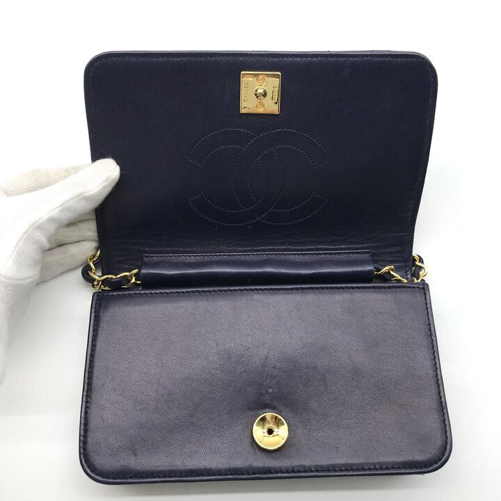 Vintage Chanel Mini Matelassé 19 Navy Lambskin Chain Bag, Gold-Tone Hardware, 1-Series, 1989–1991, photograph 5 of 9