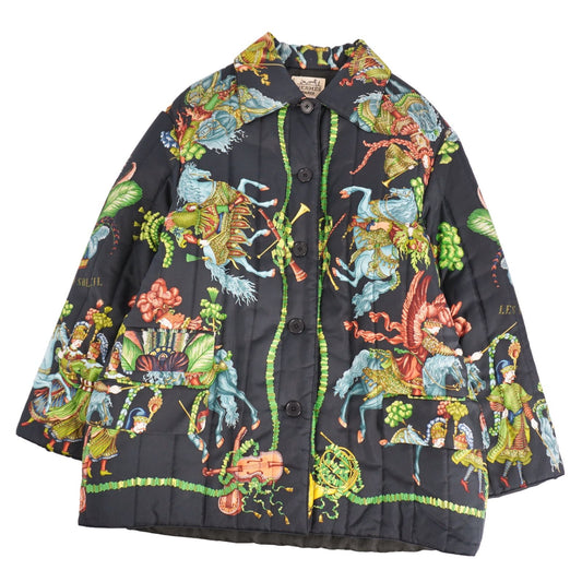 Vintage Hermès Les Fêtes du Roi Soleil Quilted Silk Jacket, Padded, Shirt Collar, Women’s Size 38, view 1