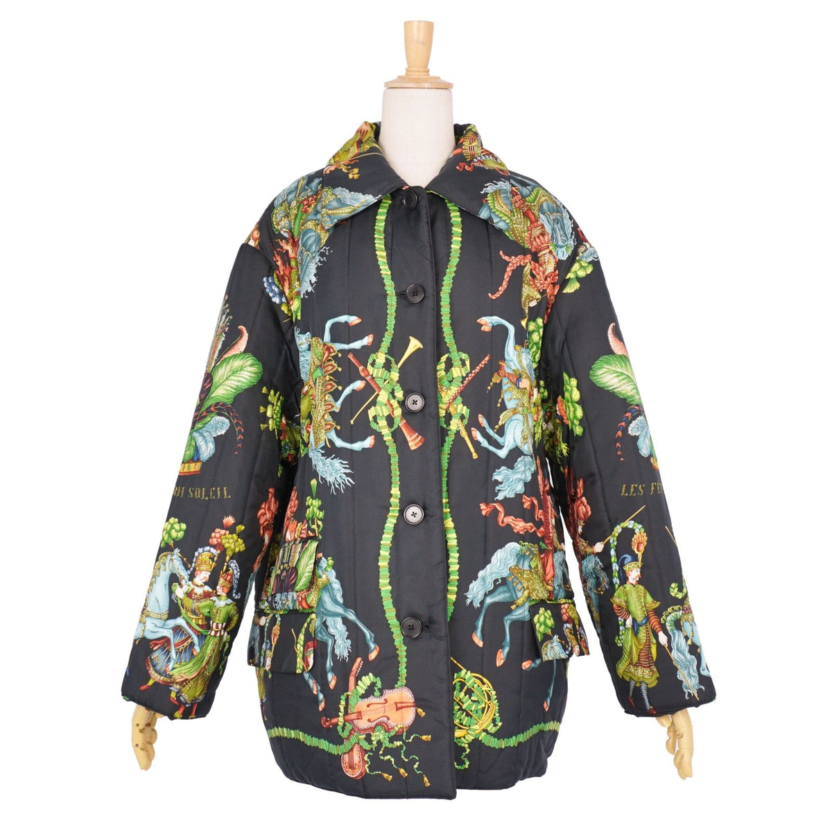 Vintage Hermès Les Fêtes du Roi Soleil Quilted Silk Jacket, Padded, Shirt Collar, Women’s Size 38, view 3
