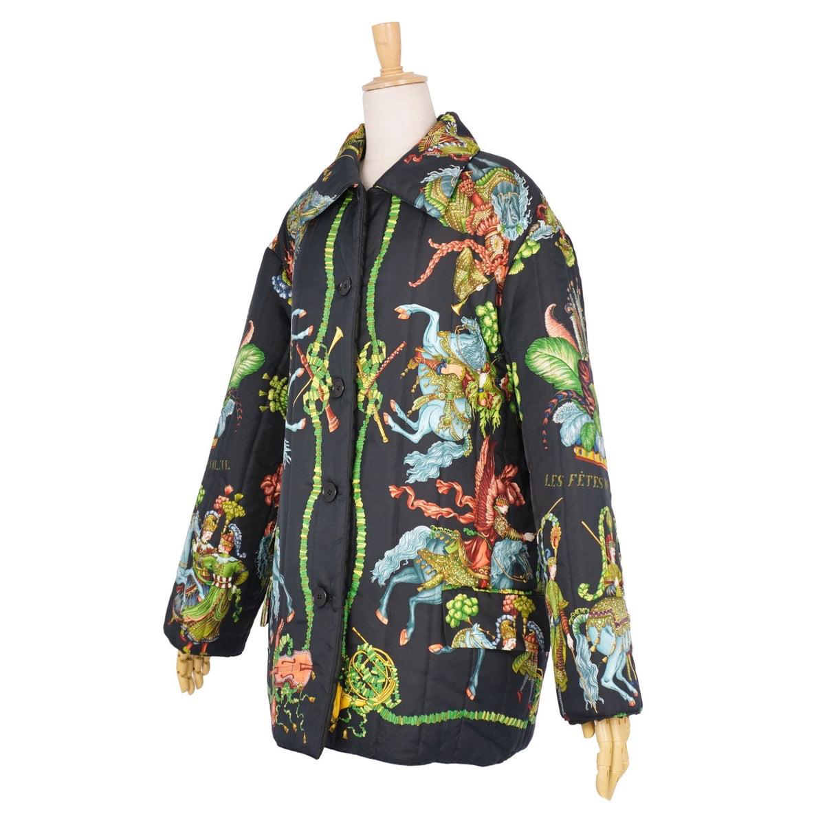 Vintage Hermès Les Fêtes du Roi Soleil Quilted Silk Jacket, Padded, Shirt Collar, Women’s Size 38, view 5