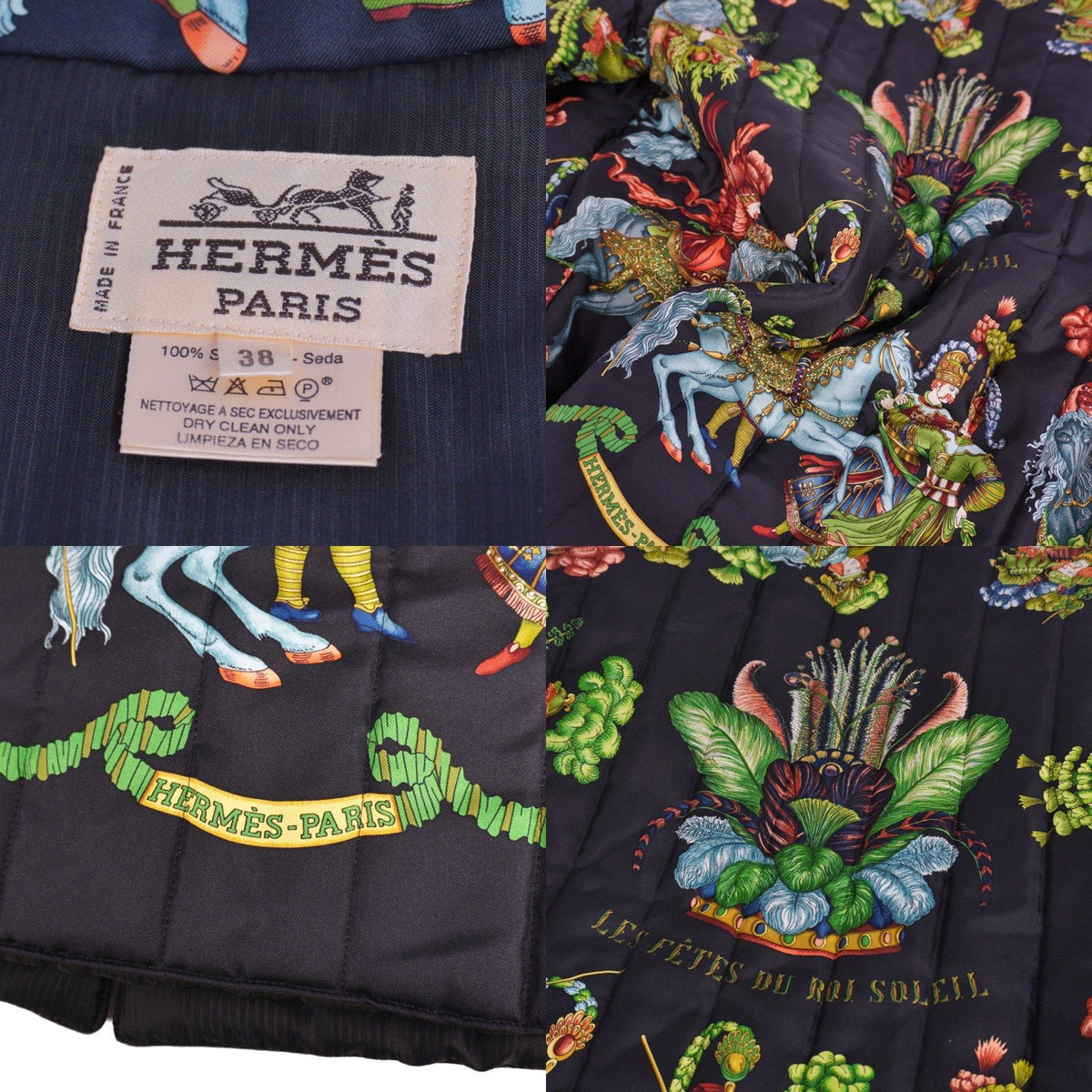 Vintage Hermès Les Fêtes du Roi Soleil Quilted Silk Jacket, Padded, Shirt Collar, Women’s Size 38, view 9