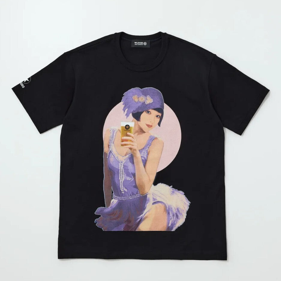 WILDSIDE Yohji Yamamoto x Sapporo Black Label Bijinga Tee by Suzume Uchida, Purple Print, Size L, Sealed, view 1