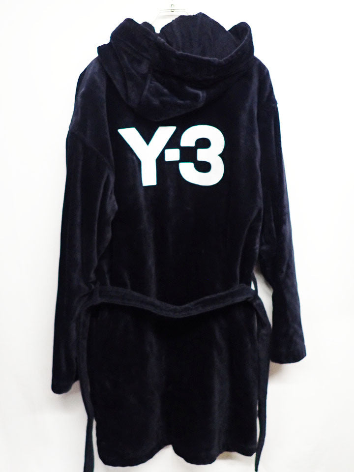 Y-3 Hooded Bathrobe with Back Logo, Cotton Terry Velour, Black, Size S, view 1