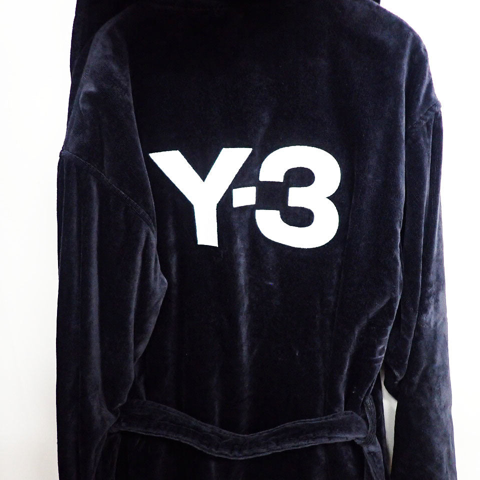 Y-3 Hooded Bathrobe with Back Logo, Cotton Terry Velour, Black, Size S, view 2
