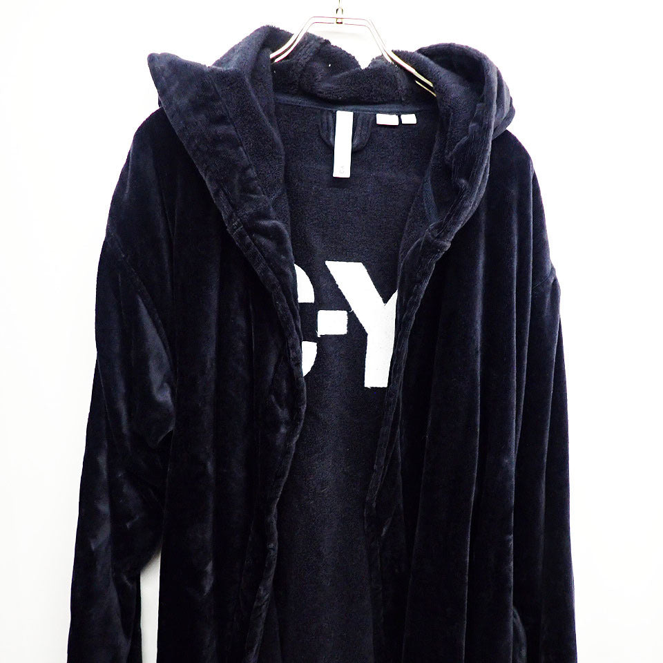 Y-3 Hooded Bathrobe with Back Logo, Cotton Terry Velour, Black, Size S, view 4