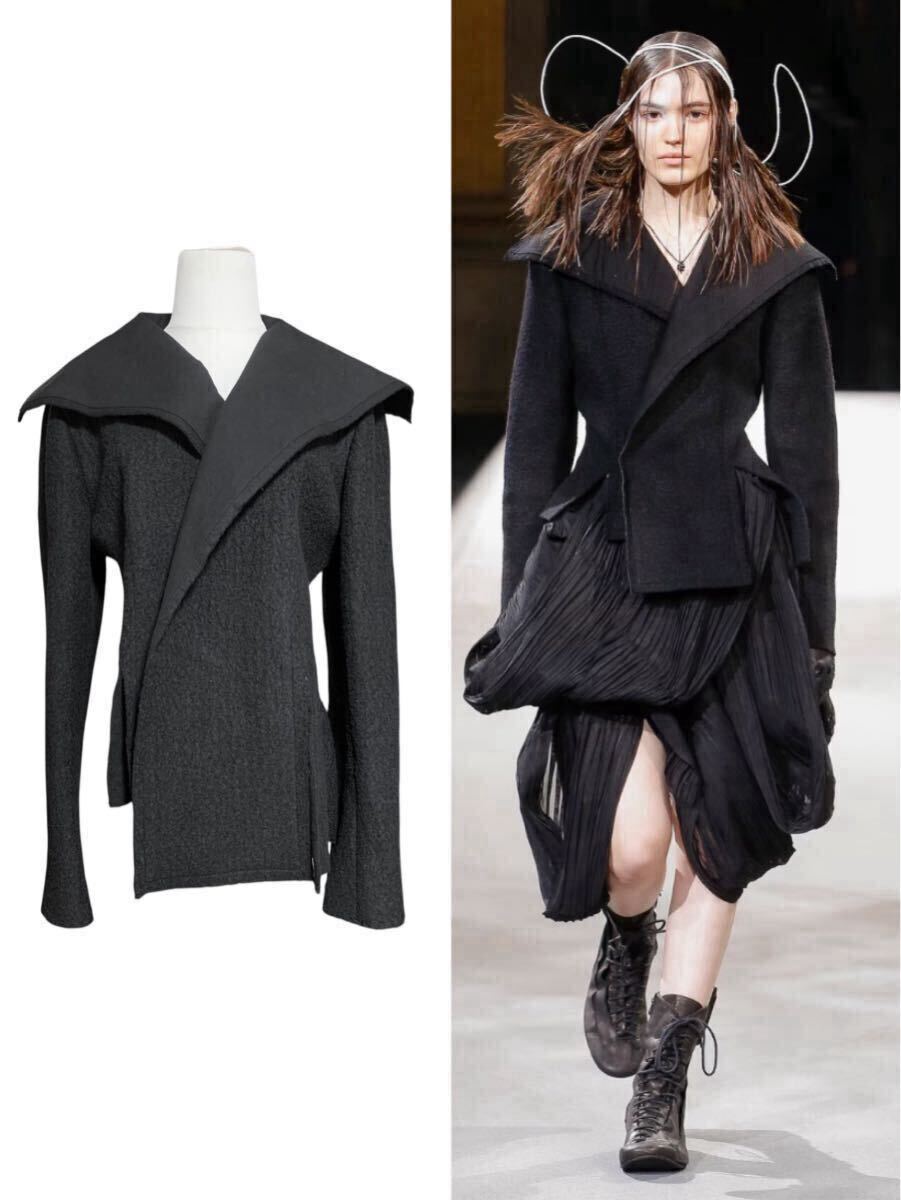 Yohji Yamamoto AW2022 Deformed Sailor Collar Jacket FE-J07-108, Charcoal Cotton and Wool, Women's Size 2, view 1