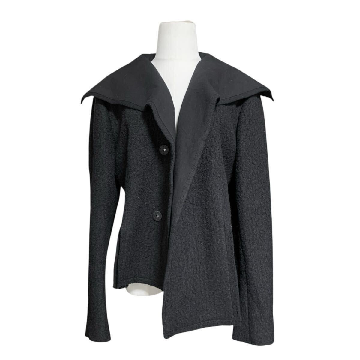Yohji Yamamoto AW2022 Deformed Sailor Collar Jacket FE-J07-108, Charcoal Cotton and Wool, Women's Size 2, view 3