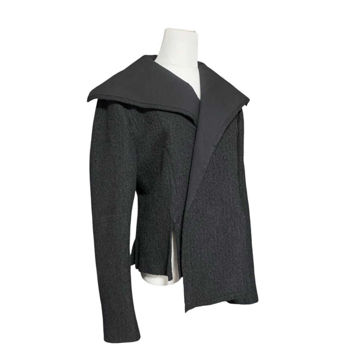 Yohji Yamamoto AW2022 Deformed Sailor Collar Jacket FE-J07-108, Charcoal Cotton and Wool, Women's Size 2, view 4